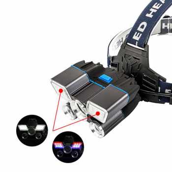 Senter Kepala Usb 5 Led Strap Flexible Headlamp Cree XM-L2+2XPE+Red Blue LED