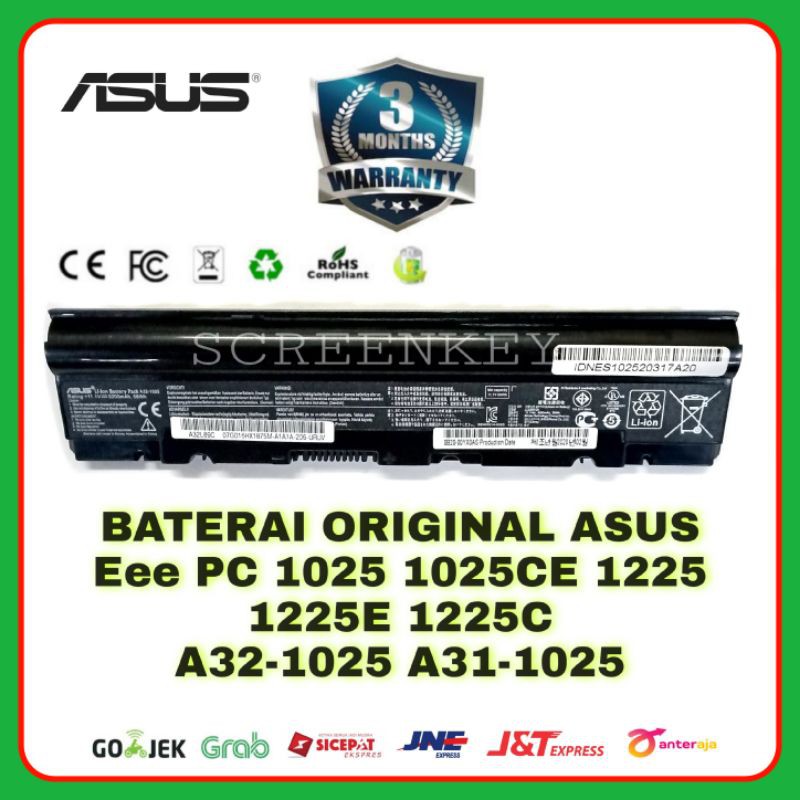 Baterai Batre Laptop Original ASUS Eee PC 1025 1025CE 1025E 1225 1225B 1225C A31-1025 A32-1025