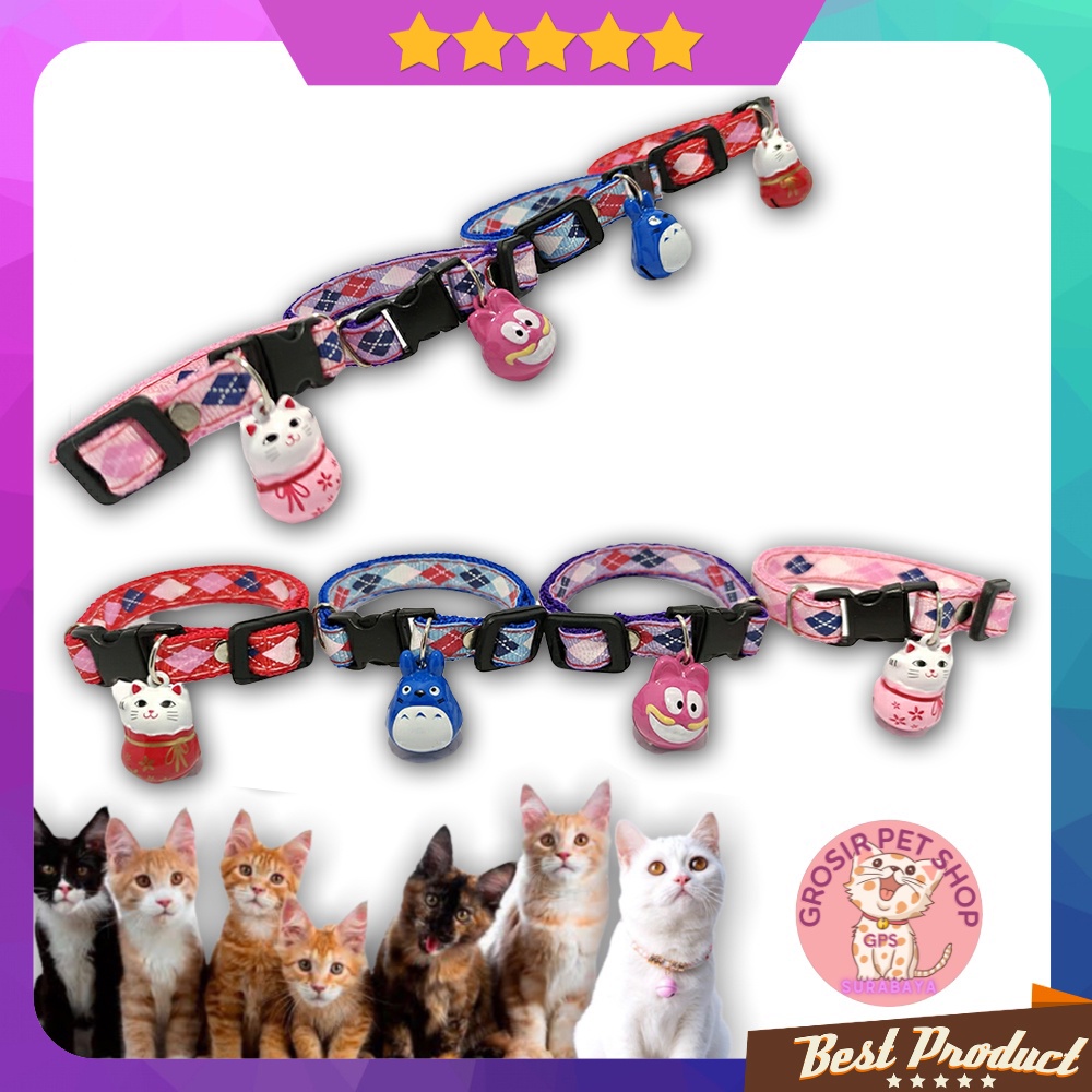 kalung kucing motif bell Karakter motif wajik lucu
