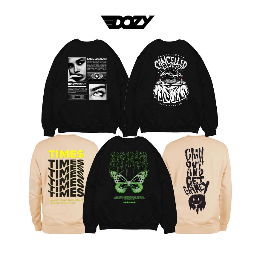 DOZY - CREWNECK SWEATER CREAM &amp; BLACK MOTIF UNISEX