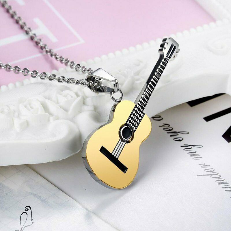 Kalung Rantai Liontin Gitar Bahan Stainless Steel Untuk Pria Dan Wanita