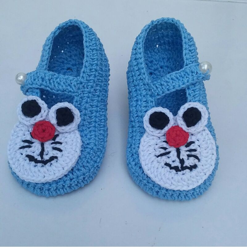 sepatu bayi cewek rajut high heels doraemon sepatu bayi perempuan lucu terbaru murah