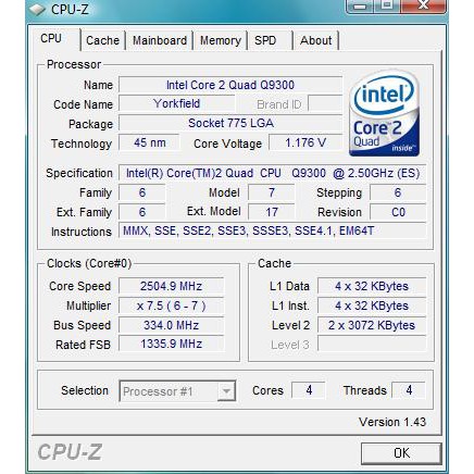 Prosesor Intel® Core™2 Quad Q9300 (Cache 6M, 2,50 GHz, 1333 MHz FSB)