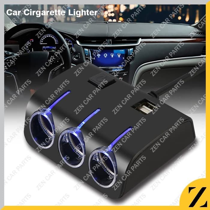 Car Cigarette Lighter Splitter Cabang Colokan Api Rokok Mobil 3 USB