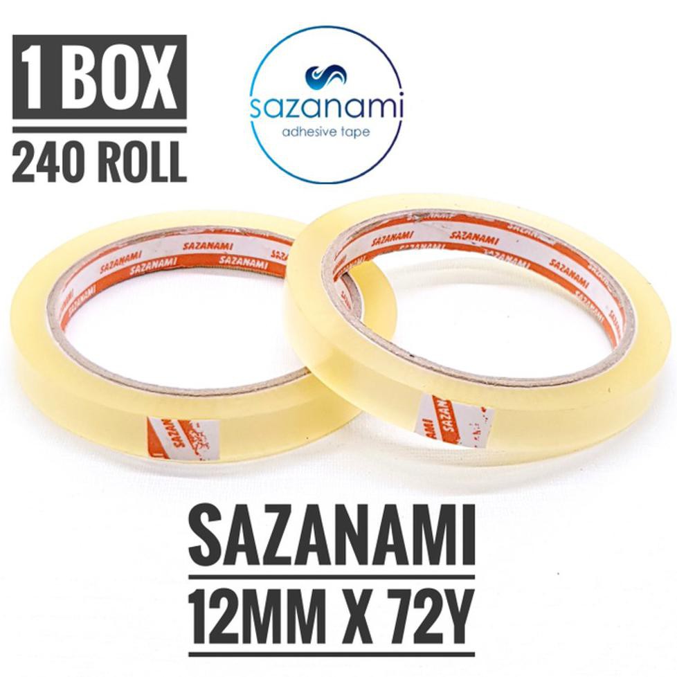 

TERMURAH Satu 1 box isolasi bening 0.5 Inch 12MM x 72 Yard sazanami selotip solasi lakban tape