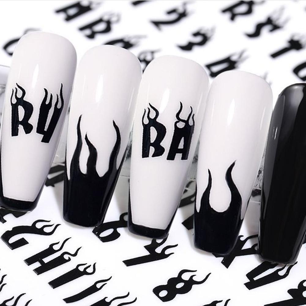 AUGUSTINA Agustina Flame Letter Nail Art Sticker Fashion Angka Pola Laser Foils Dekorasi Kuku DIY