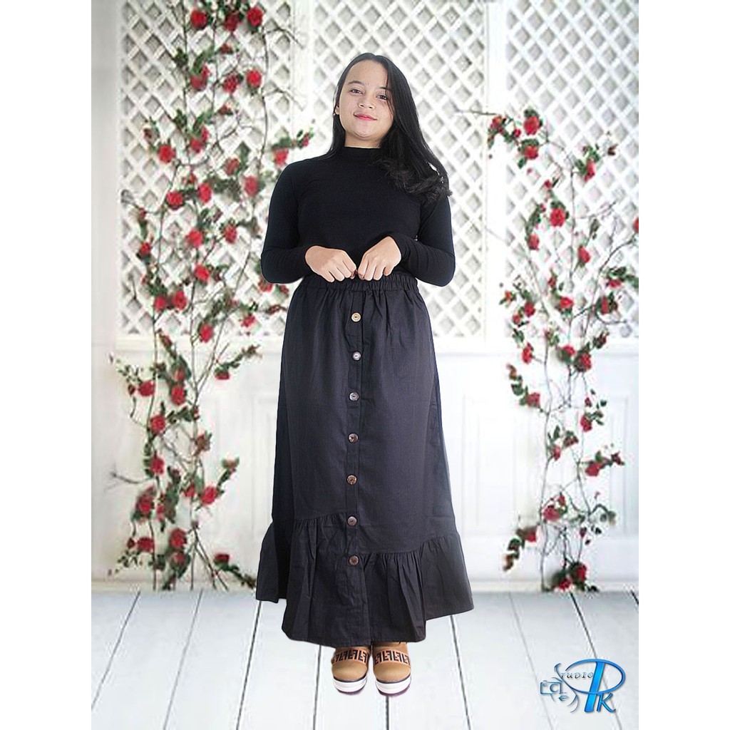 Terbaru Rok Jingjet Rempel Rok Wanita Bahan Katun Premium Rok Kancing Rempel Jingjet Warna Hitam