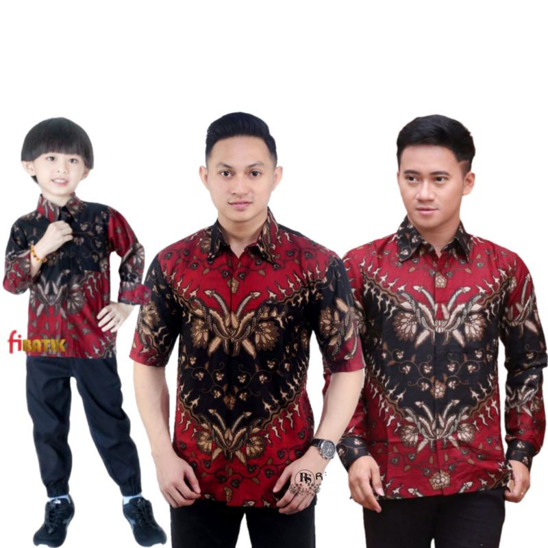 TERBARU Couple sweet || couple batik ayah dan anak cowok BATIK Motif keris merah size jumbo M,L,XL,XXL,3XL,4L,5L