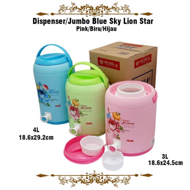 Termos Dispenser/Drink Jar Jumbo Blue Sky D-18 Lion Star 4 Liter