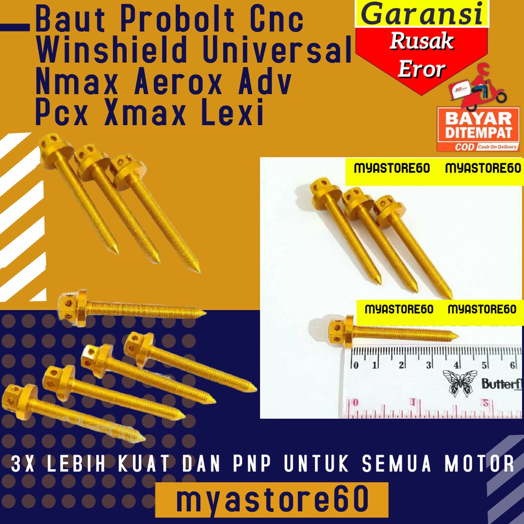 Baut Baud Gold Cnc Probolt Winshield Nmax Aerox Adv Pcx Xmax Lexi Baut Baud Pro Bolt CNC Windshield UNIVERSAL