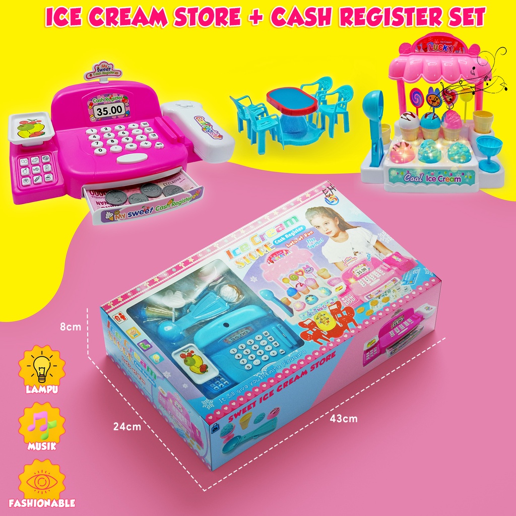 MAINAN MESIN KASIR CASH REGISTER ICE CREAM STORE MAINAN JUALAN ES KRIM KOMPLIT