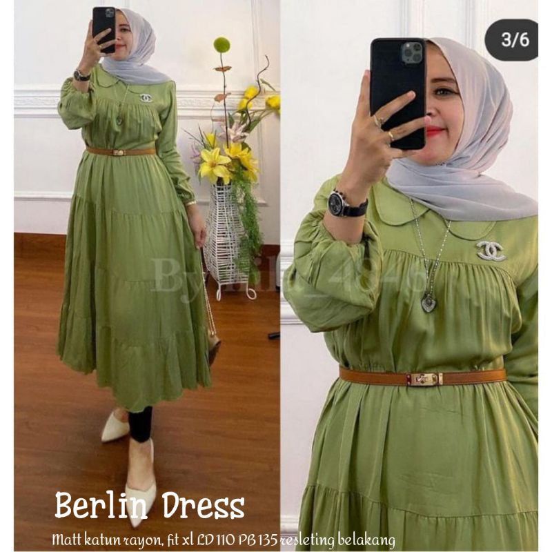 NEW REALPICT BERLIN DRESS/MAXI DRESS GREEN SAGE/GAMIS GREEN SAGE/MAXI DRESS BAHAN RAYON