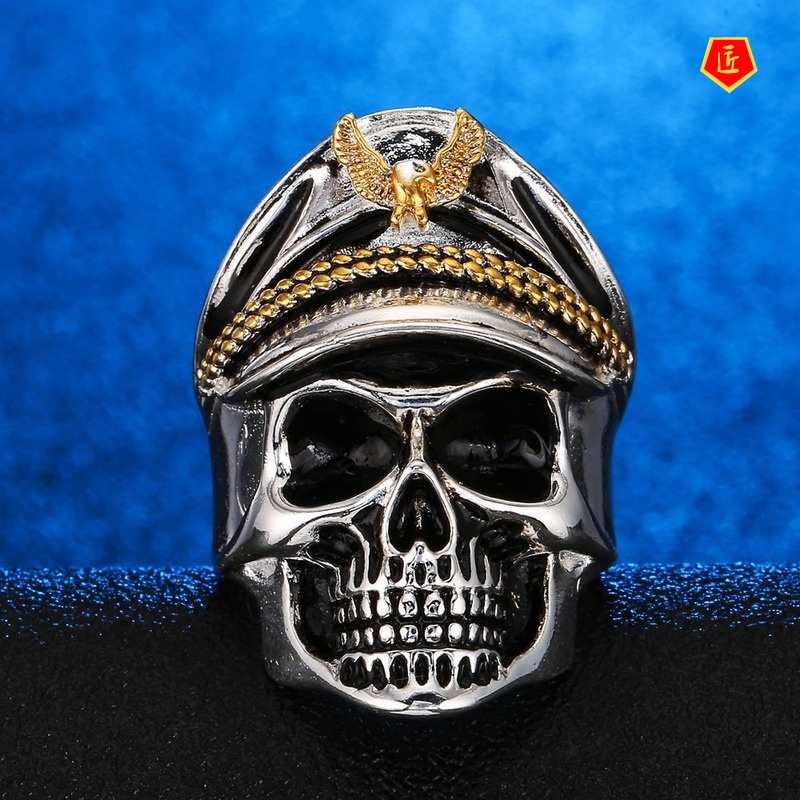 [Ready Stock]Retro Personalized Silver Black Skull Ring