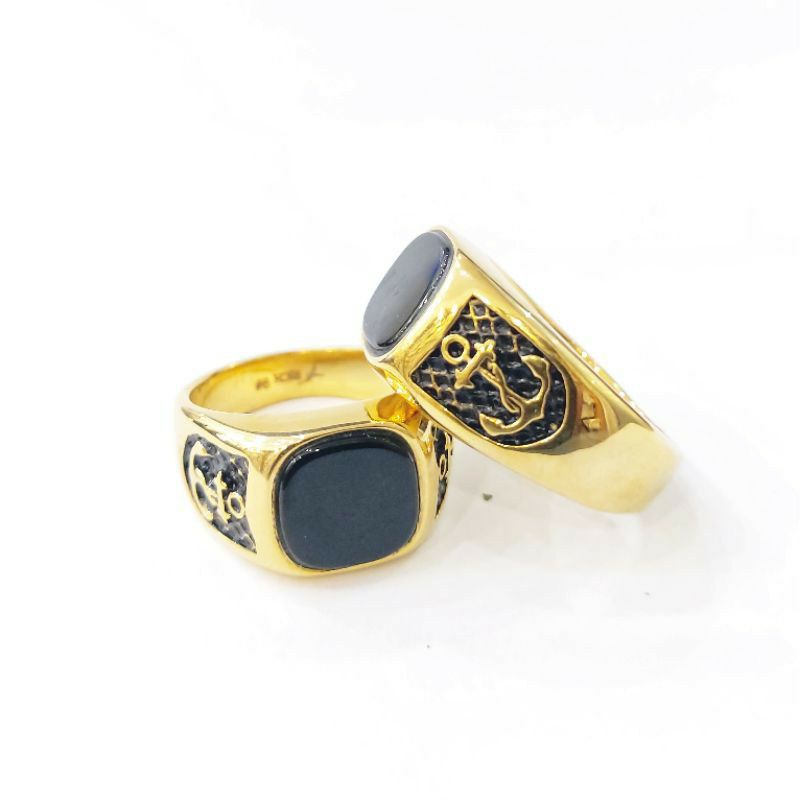 Cincin Pria Titanium Stainless Steel Black Onyx Cincin Batu