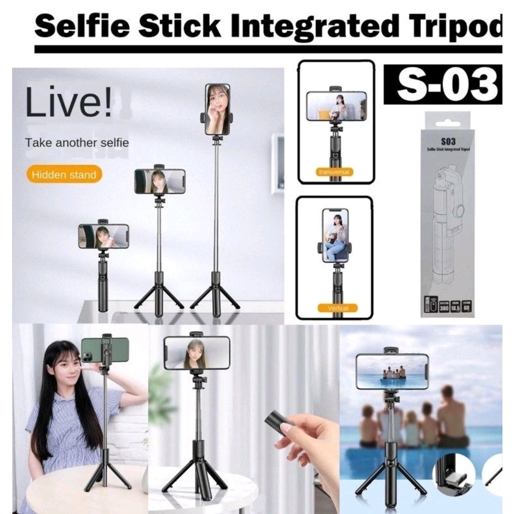 PROMO MURAH [BISA COD] Tripod Bluetooth wireless S03 3in 1 Integrated Tripod S03 / Tongsis / Remote 
