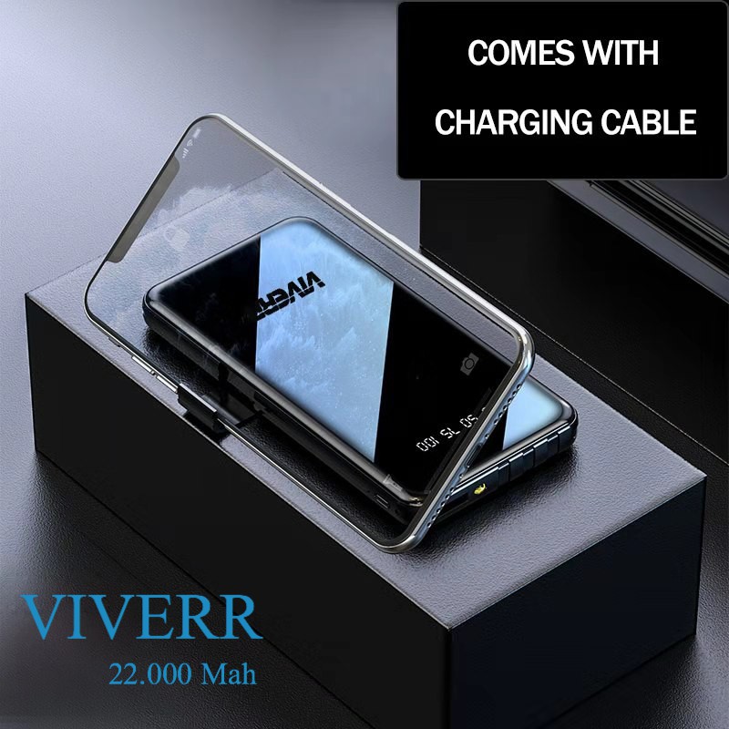 Powerbank Viverr Slim 22.000 Mah LED With 3 Cable Charger Output Resmi 1 Tahun Small Power Bank Dual