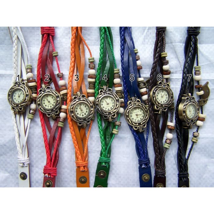 Jam tangan kepang tali kulit ~ jam vintage gelang lilit india