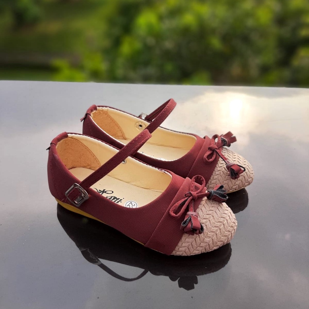 SBA03 22-25 Sepatu Balet, Flatshoes Anak Perempuan Umur 1 2 3 tahun - Motif Pita Rajut