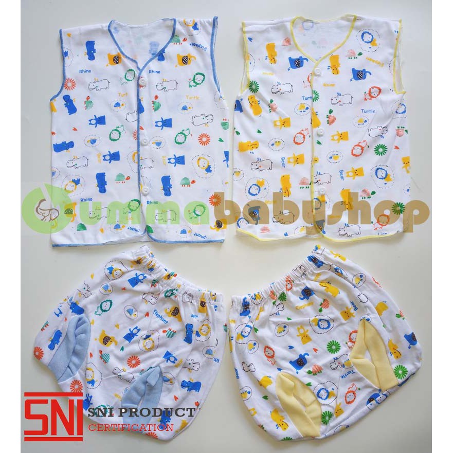 Perlengkapan Bayi Baru Lahir SQ Print SNI Setelan Bayi Baju Celana Pop Singlet Sarung Tangan Topi