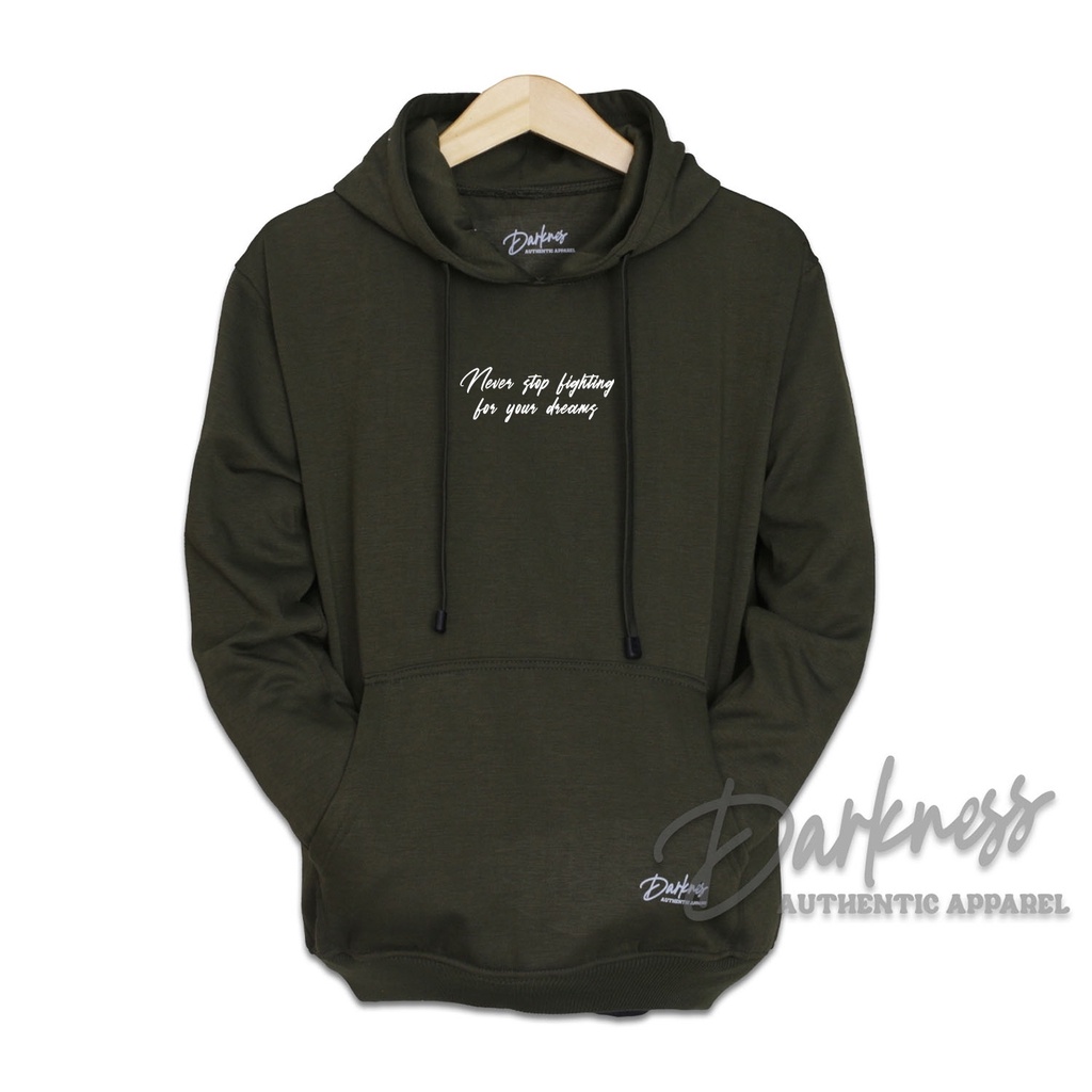 Sweater hoodie pria terbaru 2022 warna hijau army Never Stop Fighting keren gaya Drakness original sweater hoodie laki laki tebal suiter dewasa  wanita  big size M L  XL XXL