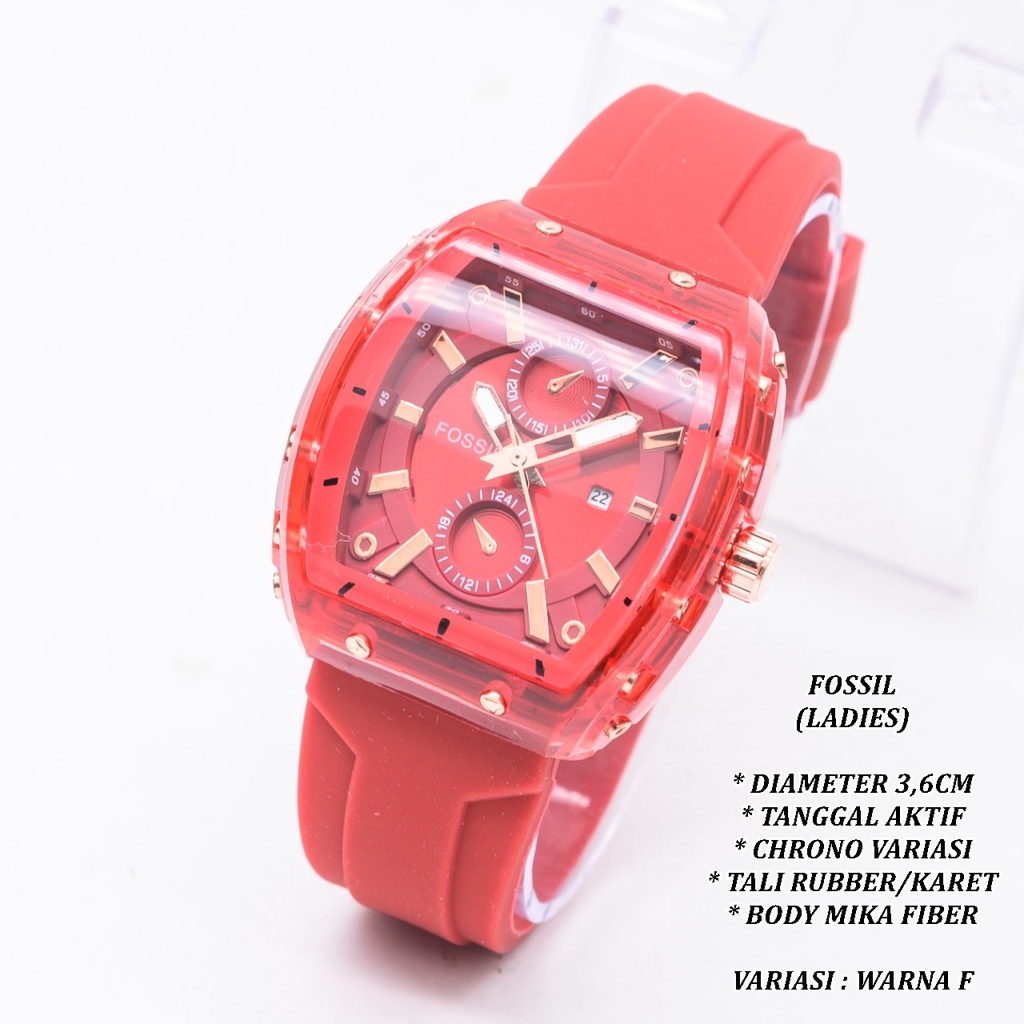 (BISA COD) JAM TANGAN WANITA F-049 FASHION TALI RUBBER BODY OVAL TANGGAL AKTIF CHRONO OFF