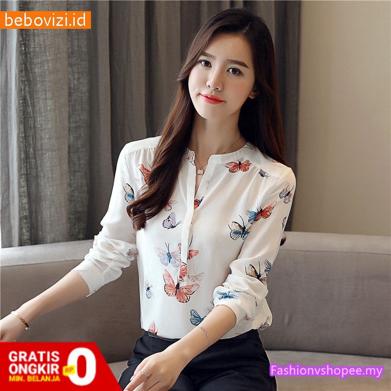 Blouse Wanita Ulzzang Floral Blouse Jumbo Casual Temperament Korean Sifon Tops
