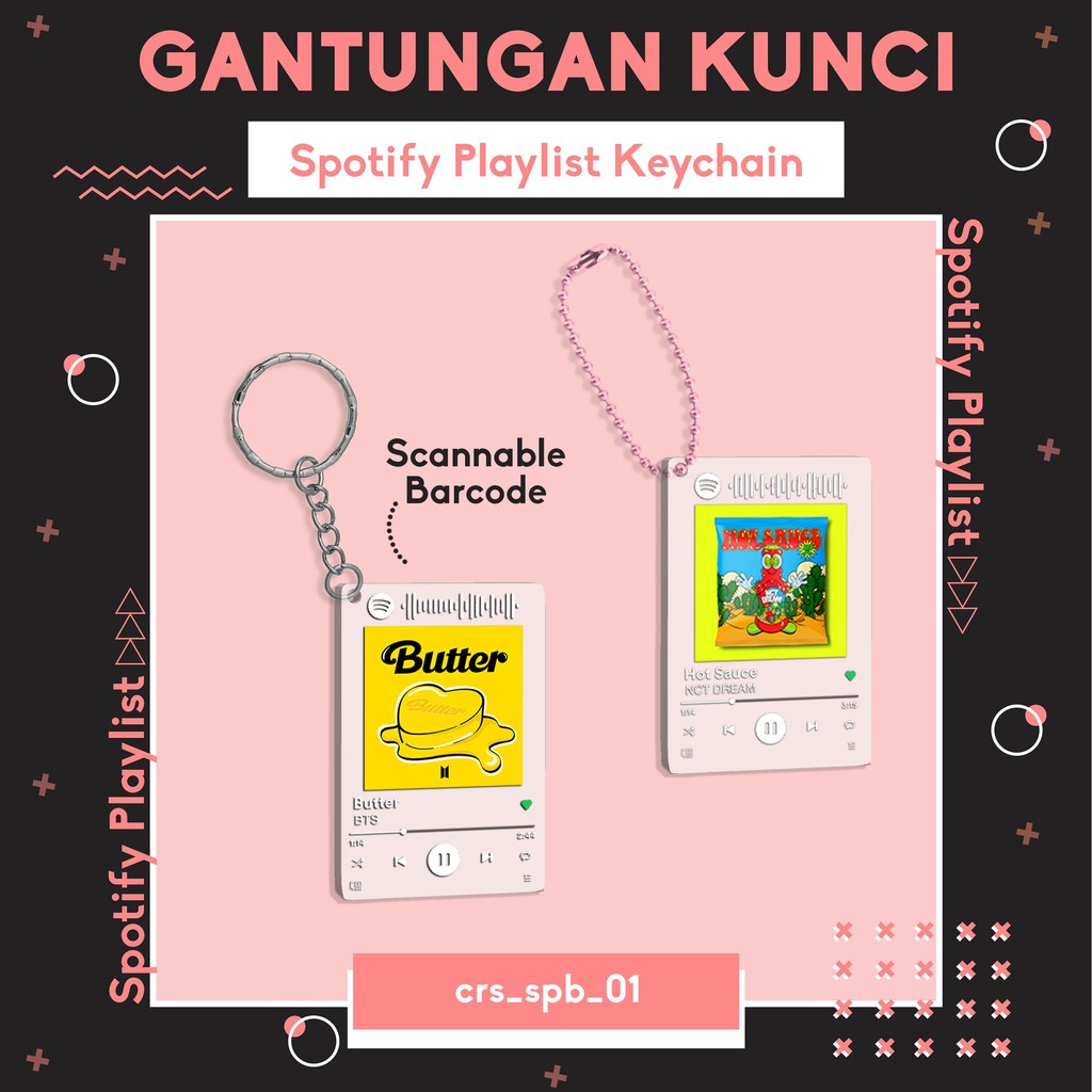 Custom Gantungan Kunci Playlist Spotify dengan Scan Barcode Ganci Akrilik Cetak 1 Sisi