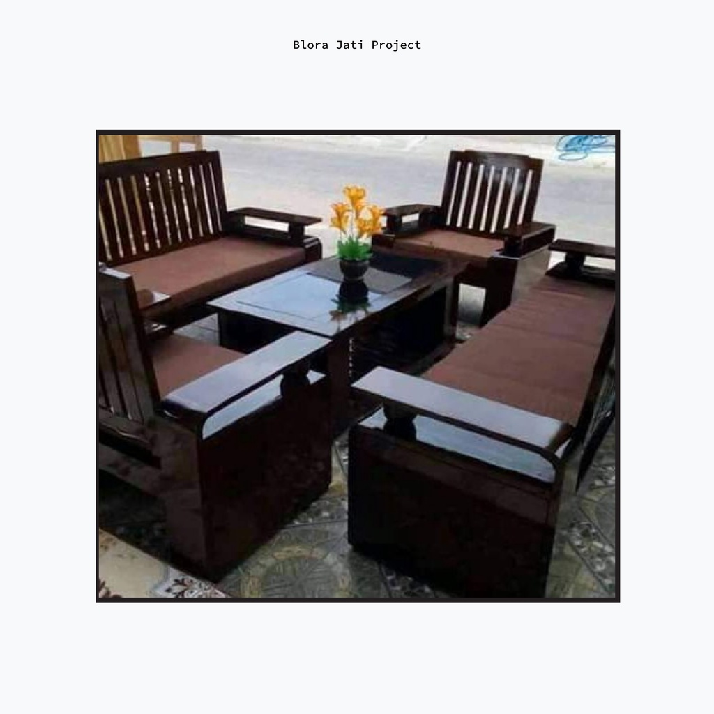 Set Kursi Meja Tamu Simple Kayu Jati Asli - 60