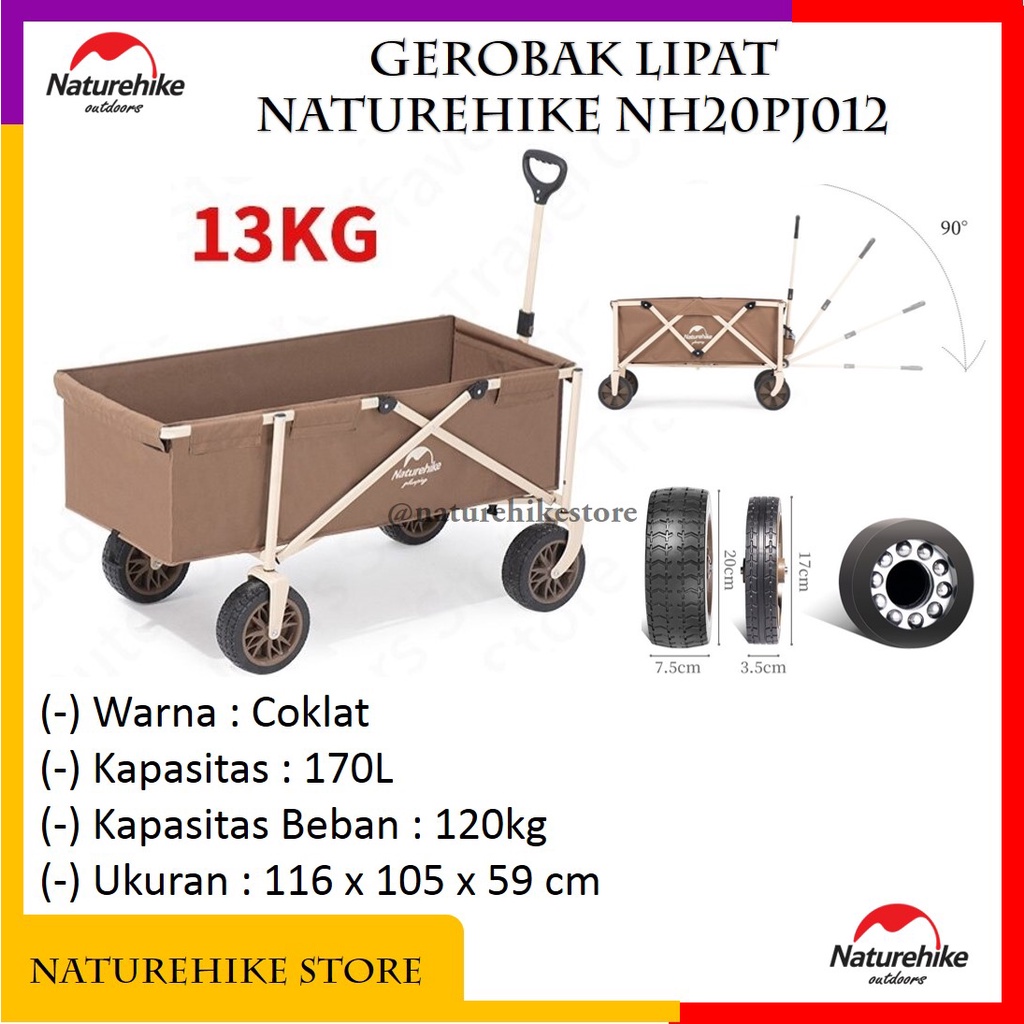 Gerobak Lipat Folding Trolley Troli Outdoor Camping Traveling Kapasitas 170L Beban 120kg Naturehike 
