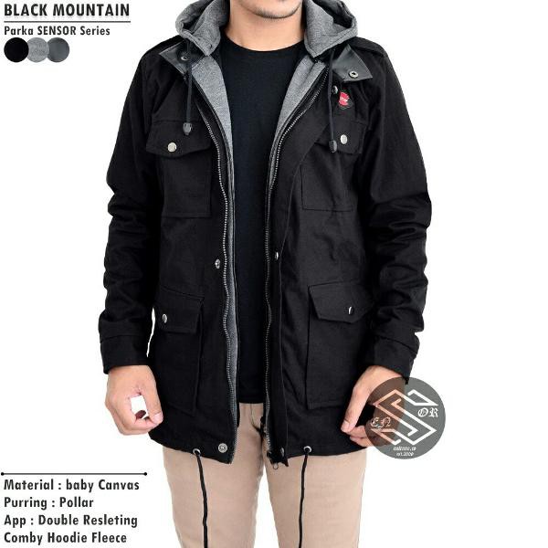 jaket pria hoodie - jaket parka - keren - modern - simple - black mountain