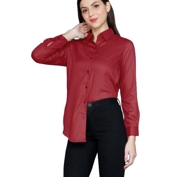 Dijamin Miring harga.. Baju Kemeja Polos Kerja Kantor Atasan Wanita Lengan Panjang Karet Cewek Remaj