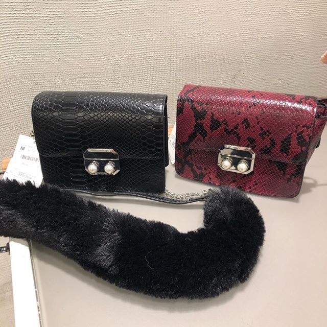 Stradivarius croco fur sling bag