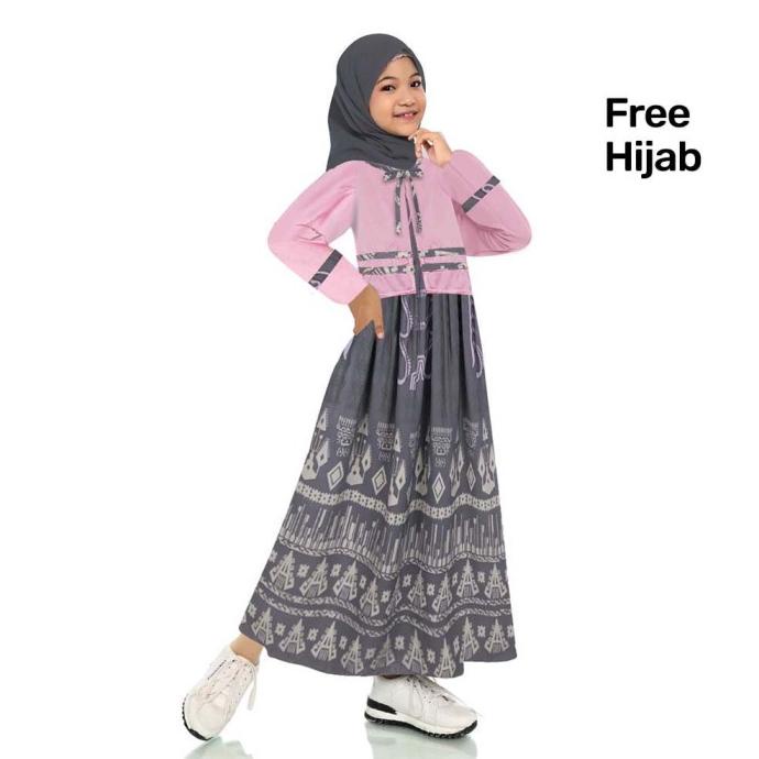 Ulikids Gamis Anak Motif Batik Kombinasi Satin Velvet Dan Katun Jepang