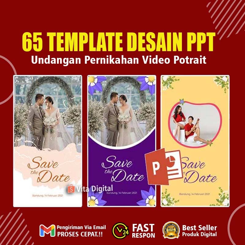 65 TEMPLATE PPT VIDEO UNDANGAN PERNIKAHAN VERSI POTRAIT + BONUS