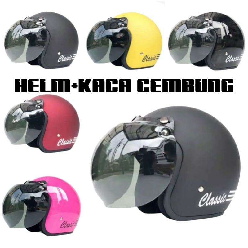 HELM BOGO DEWASA CLASIC GARIS DEWASA POLOS GARIS KACA FLAT DATAR DAN KACA CEMBUNG-2