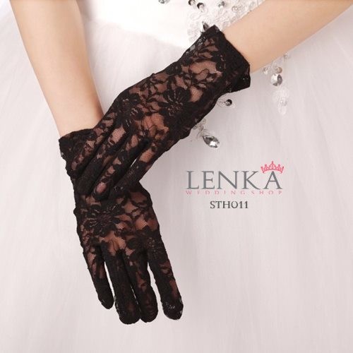 [PRODUK TERLARIS]  AKSESORIS SARUNG TANGAN HITAM WANITA WEDDING PESTA LACE STH011