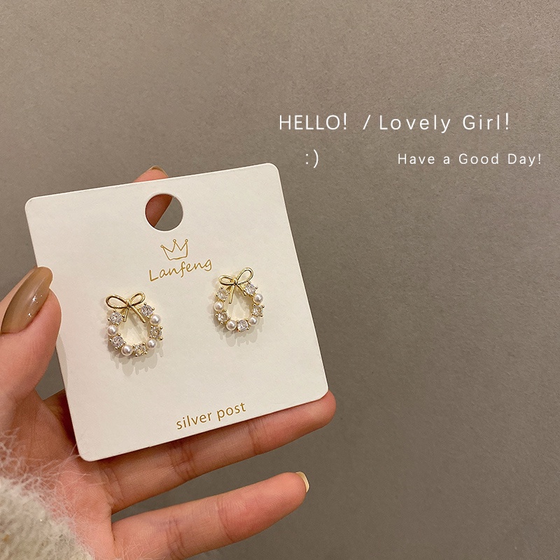 Anting Tusuk Sterling Silver 925 Model Pita Dengan Mutiara Untuk Wanita