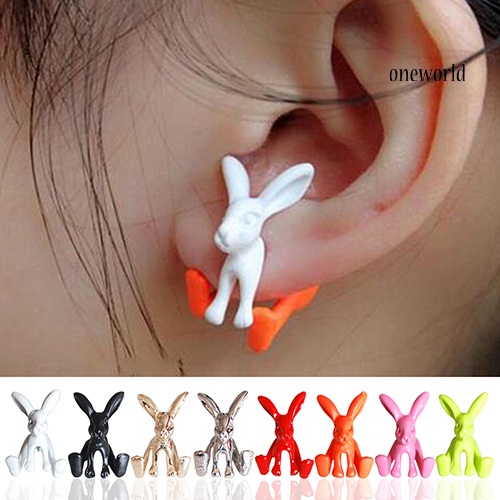 OW@ 1Pc Women's Cute Rabbit Animal Alloy Ear Stud 3D Bunny Earring Fashion Jewelry