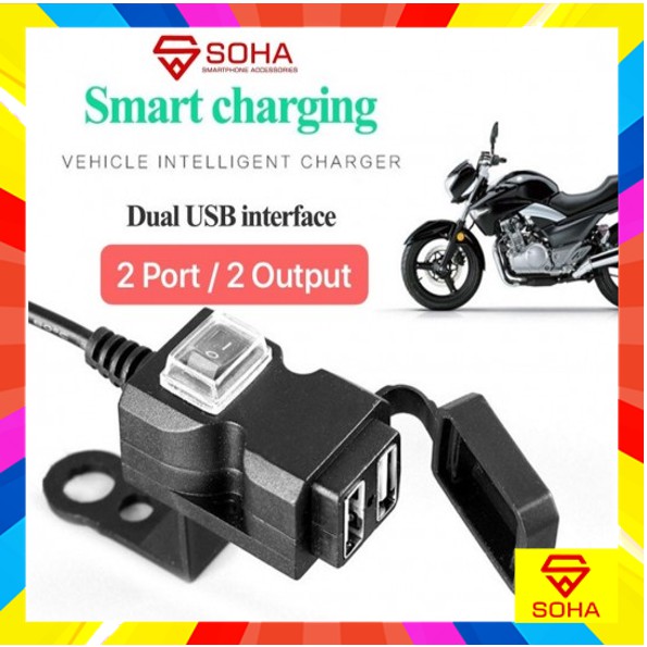 SOHA MLD-002 Charger Sepeda Motor Motorbike 2.1Ampere Anti Air Hujan WaterProof Tombol On O