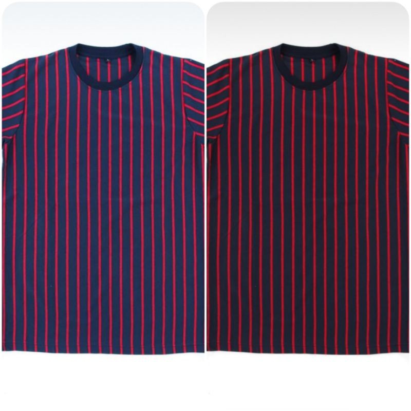 Kaos Stripe Vertical Series Navy dan Hitam Cotton Premium