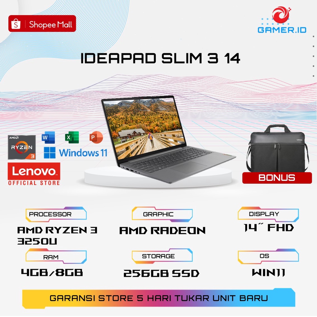 Lenovo Ideapad Slim 3i 14 - Intel Core i5 1135G7 8GB 512GB SSD MX350 2GB Win11+OHS 14