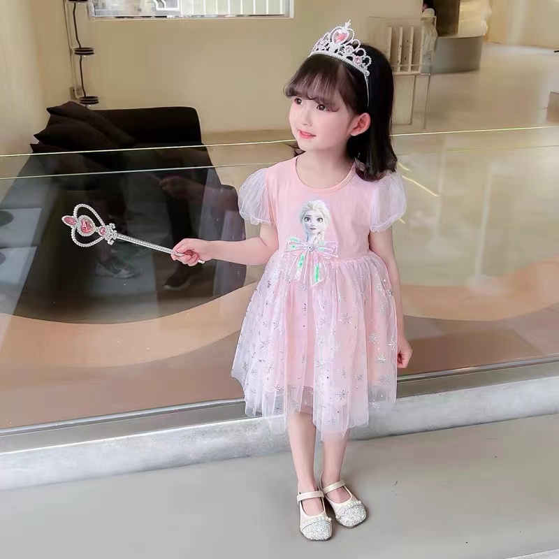 Dress Anak Frozen  Princess Elsa Tutu Heart/Pita Depan Import 1-8 Tahun