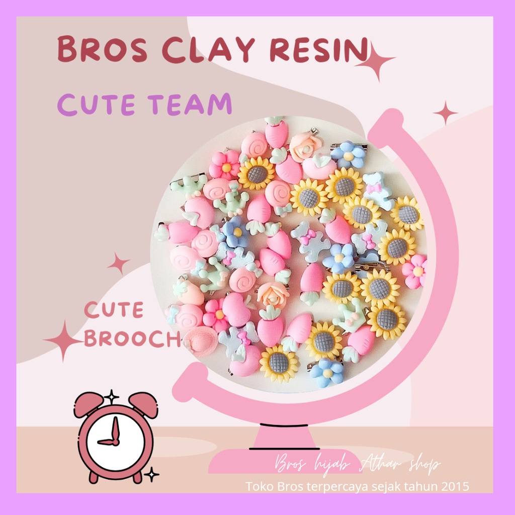 ATHAR SHOP - 12PCS Pin Dagu Bros Clay Resin Mini Peniti Kecil Imut Karakter Anak Lucu Warna Warni Untuk Hijab Bross Jilbab Astronot Beruang Bunga Harga Murah Grosir COD