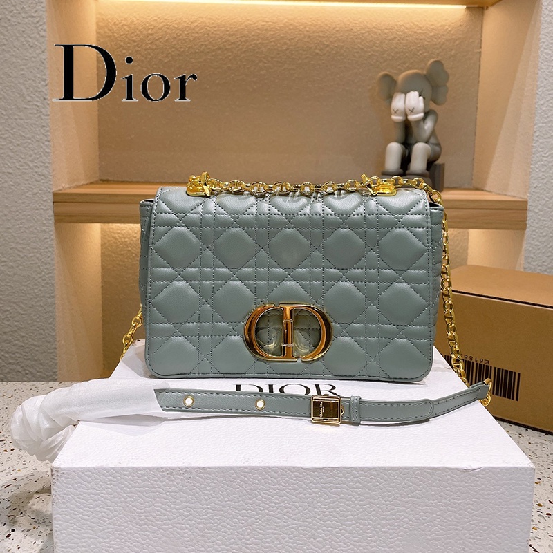 tas selempang wanita [Original] 2022 new Dior Caro new Montigny bag rattan check camera bag leather 