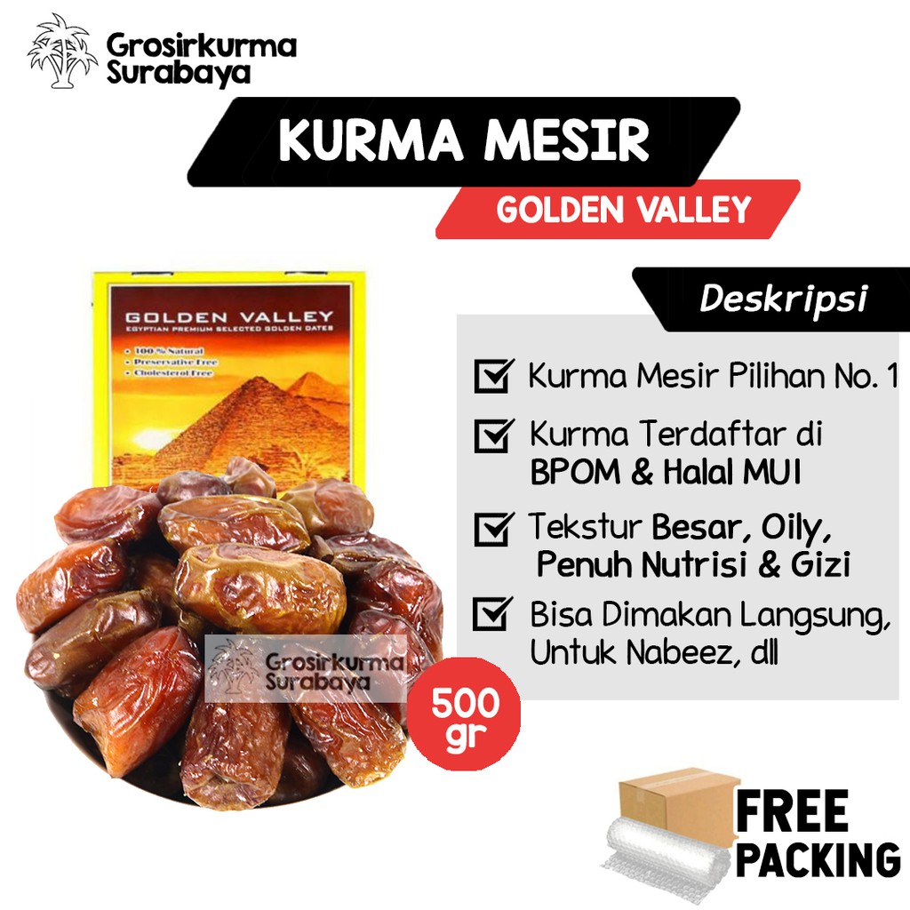 Kurma Mesir Madu Premium 500gr Golden Valley Gizza &amp; Nabeez Enak Buka Puasa Sukari Ajwa Tunisia Palm