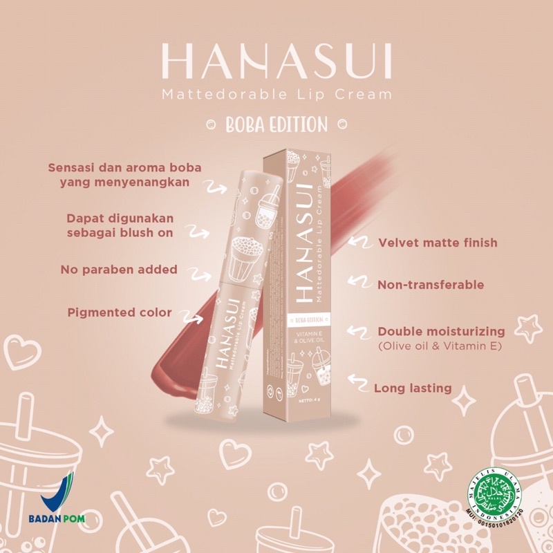 HANASUI lip cream boba edition - brown sugar - salted caramel - forest berry