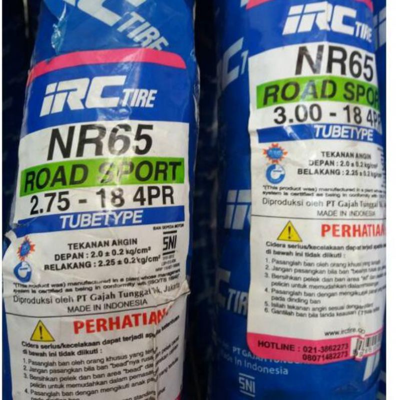 ban IRC NR65 ring 18 sepasang Dpn dan blkg ukuran 275/18 dan 300/18