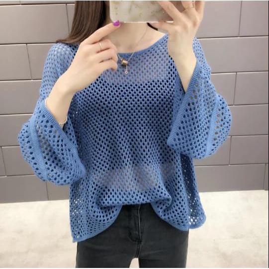 WSE390 - Atasan Jaring Rajut Messy Good Quality Lembut Model Korea Trending Korean Style Sweater Blouse Cardigan Jacket Jahitan Rapi Menggunakan Mesin Khusus