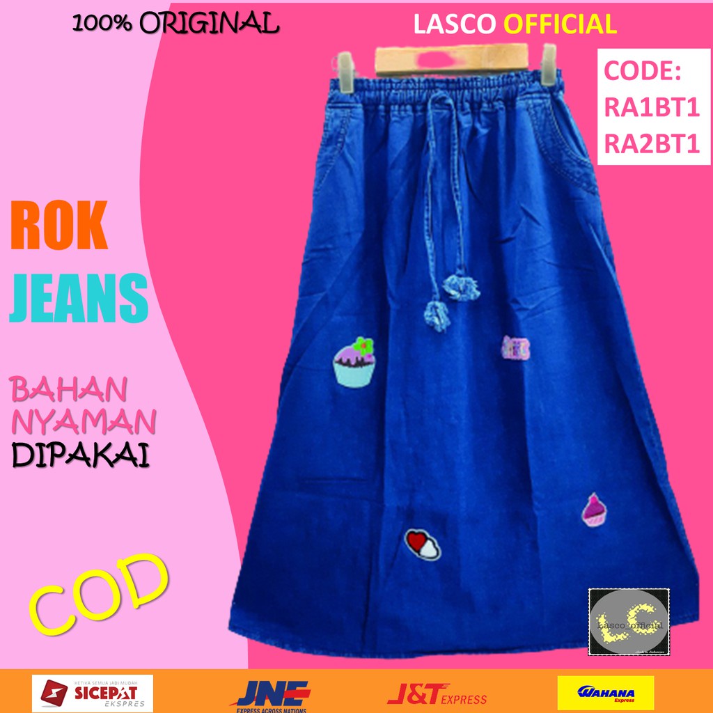 Rok Jeans Anak Perempuan Bordir Jins Denim Levis Panjang Wanita 13-15 Tahun Biru Terbaru 2021