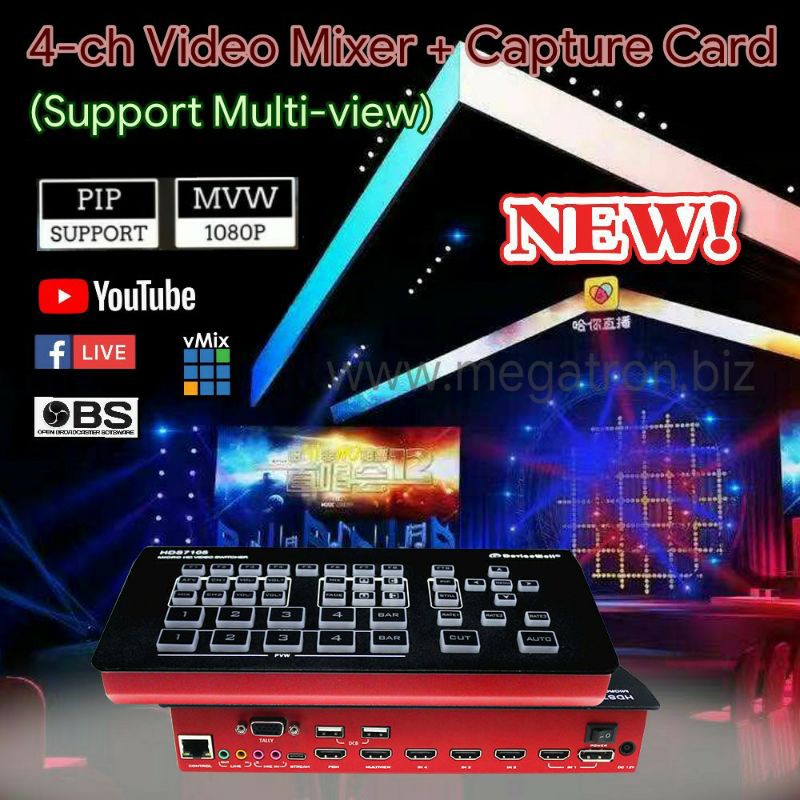 4-channel Video Mixer + Capture for Live Streaming - Support Multiview - lebih bagus dari ATEM Mini